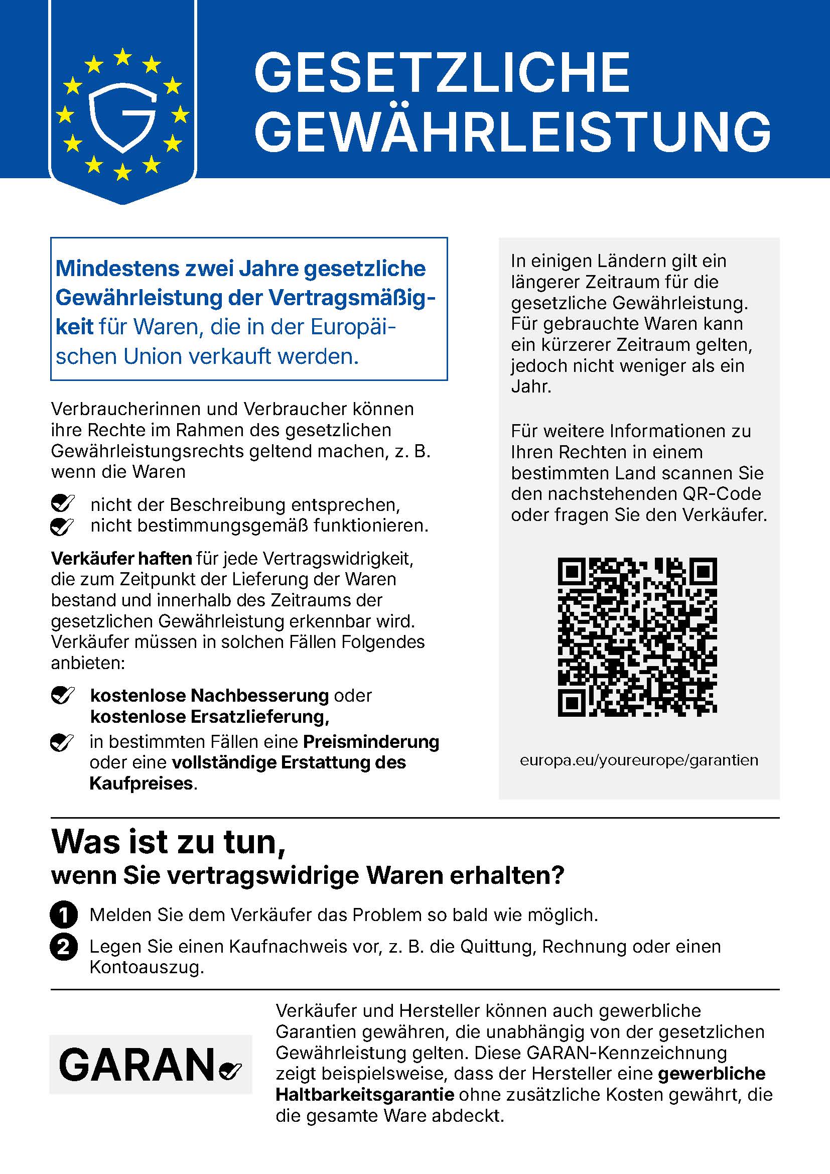 Gesetzlicher Gewährleistungshinweis der EU